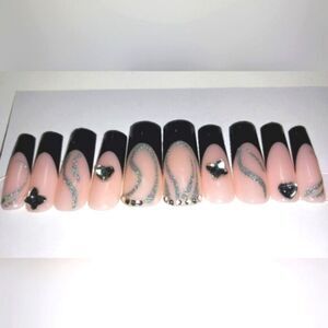 Hand crafted custom design 10pc french tip press on nails sz large